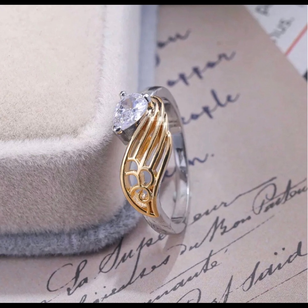 White & Yellow Gold Plated 925 Topaz Ring Size 9